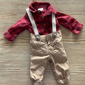 Two Piece newborn button up with suspenders
